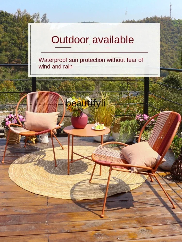 GY Rattan Chair Three-Piece  Small Creative Outdoor Courtyard Leisure Table-Chair Set Balcony Dedicated