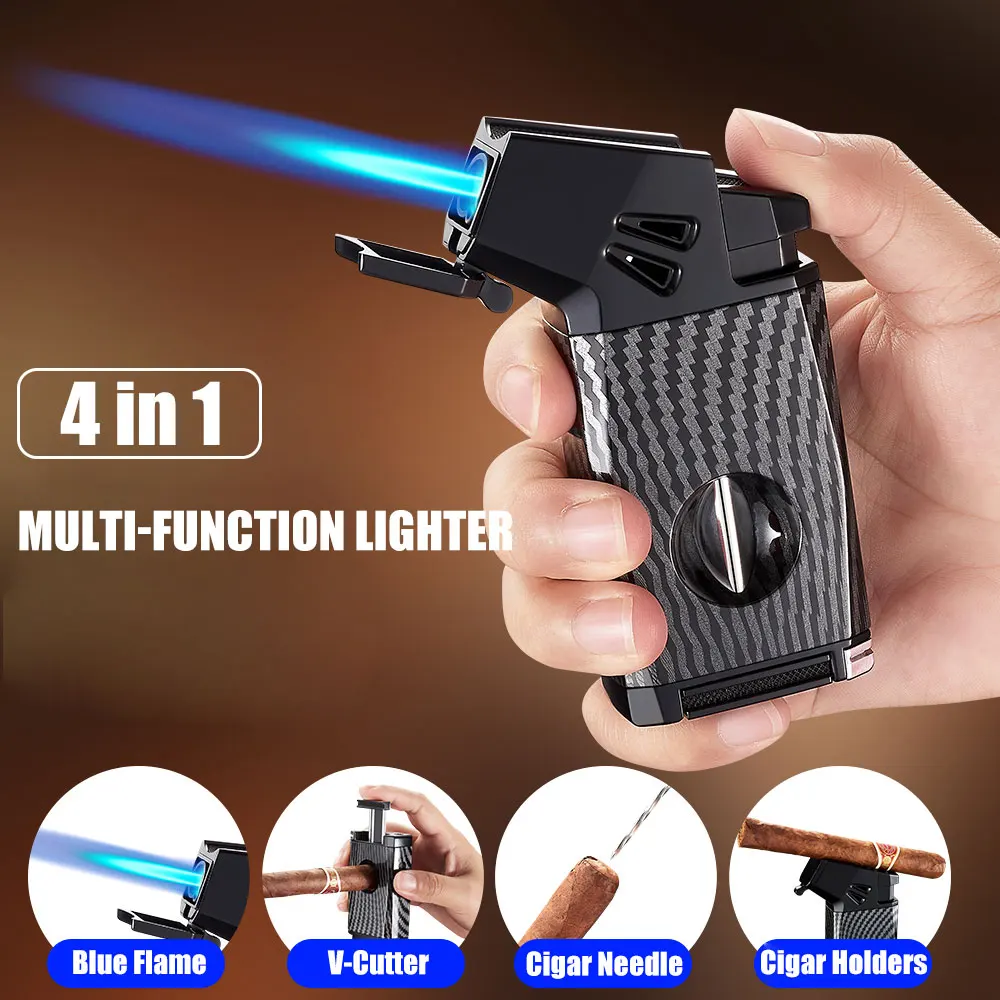 Multi-function Cigar Lighter 4-in-1/5-in-1Multi Cigar Cutter Optional Transparent Visible Gas Window Adjustable Flame Size