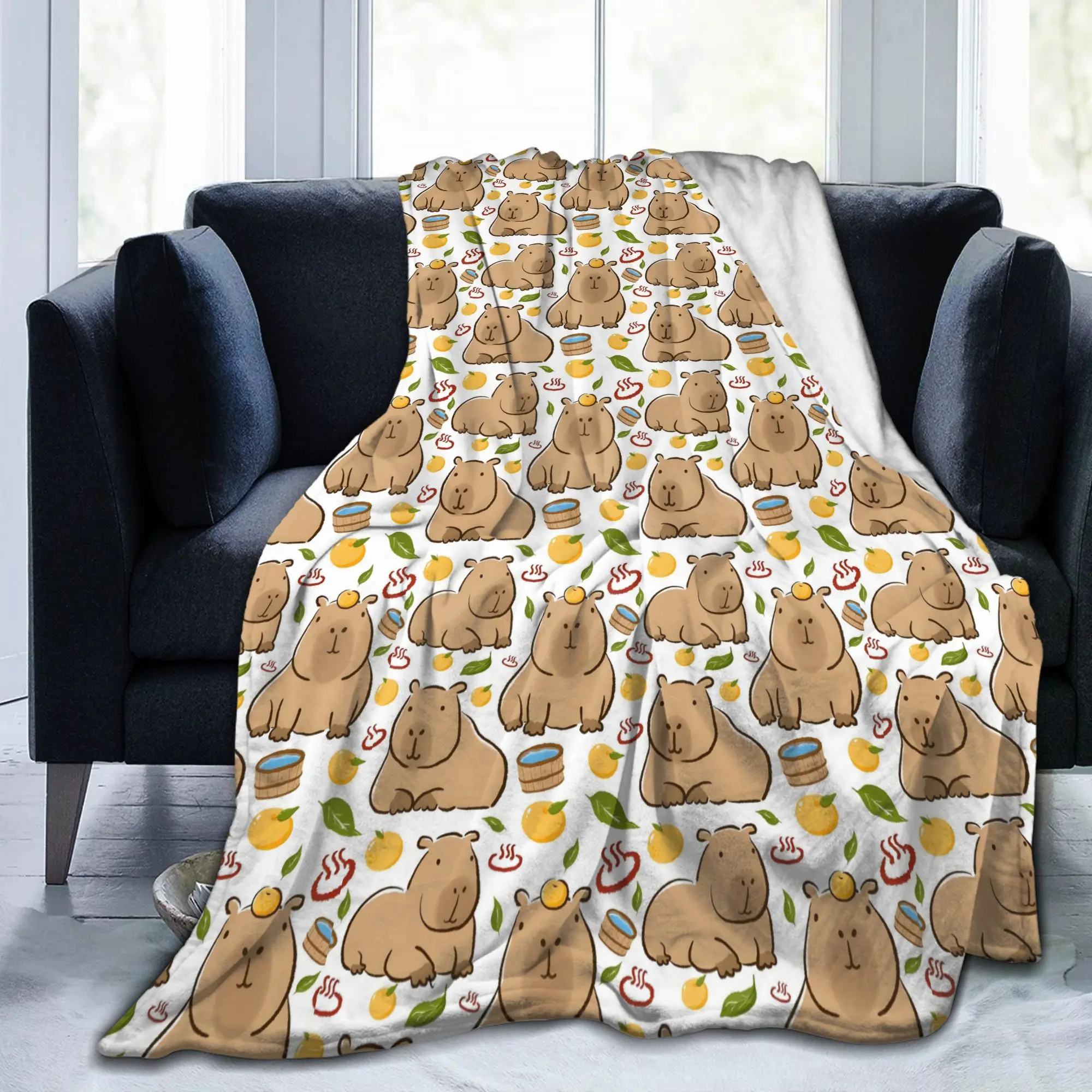 Custom Sofa Fleece Capybara Yuzu Onzen Bath Throw Blanket Warm Flannel Cartoon Funny Blankets for Bed Car Couch Bedspreads