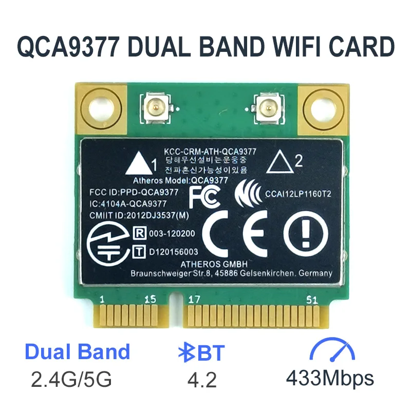 Atheros QCA9377 802.11AC WIFI Module WIFI Adapter mini PCI-E 2.4G/5G 433Mbps Bluetooth 4.2 network card