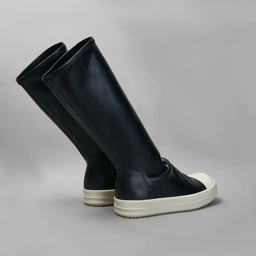 

Brand Luxury Designer Shoes Elastic Sheep Print Microfiber Leather Mid-calf Boots Fits Men's And Women's Classic Black Boots