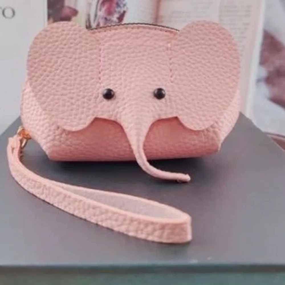 Versatile PU Elephant Bag Vintage Hasp Zipper Clutch Coin Purse Solid Color with Loose Change Storage Bag Pendant Home