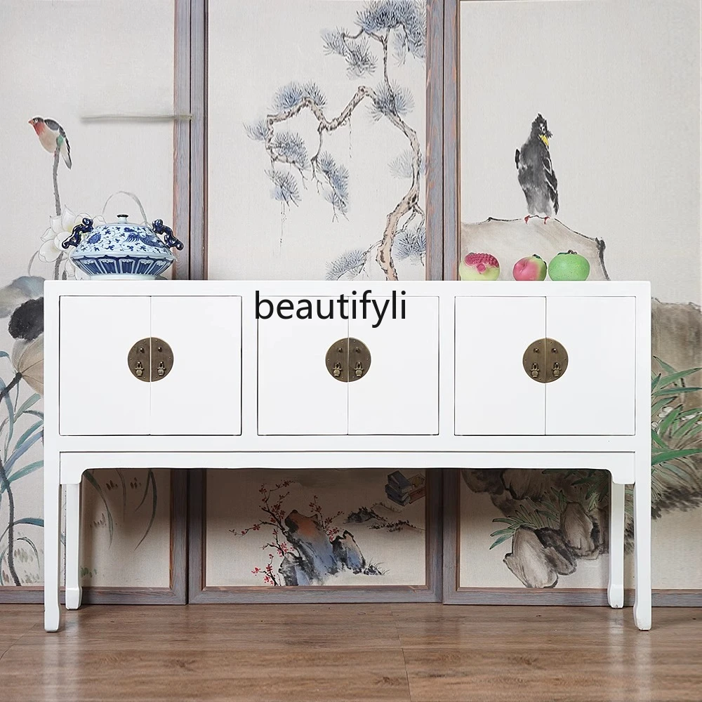 

New Chinese Style Solid Wood Entryway Cabinet Retro Modern Elm Wood Entryway Decorative Sideboard High-Legged Decorative Table