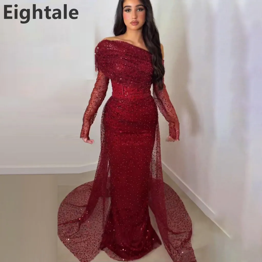 

Eightale 2025 Shinning Sequin Burgundy Mermaid Prom Dress Train Maxi Evening Dress Women Formal Party Gown Customized