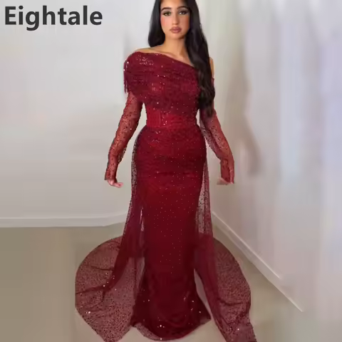 Eightale 2025 Shinning Sequin Burgundy Mermaid Prom Dress Train Maxi Evening Dress Women Formal Party Gown Customized