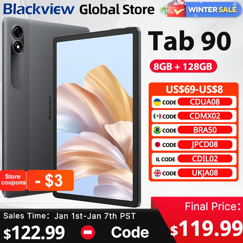 2025 New Blackview Tab 90 4G 10.92-inch Vast Display 8GB RAM 128GB ROM Widevine L1 8200mAh Battery Android 14 Dual Speakers