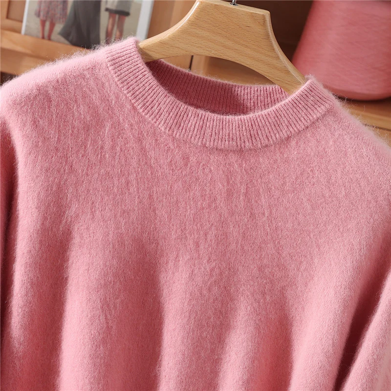 

Winter Mink Cashmere Sweater Women's Pullover Round Neck Loose Large Size Knitted Bottoming Shirt Thickened And Warm