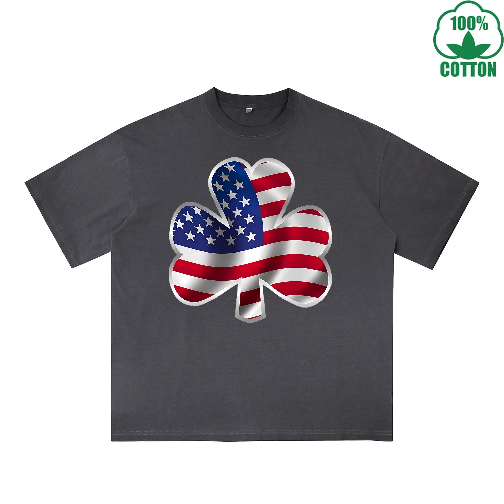 

USA Spirit Printed Dirty WashT-Shirt 230G Multicolor Loose Trendy Fashionable 100%Cotton Short Sleeve Top