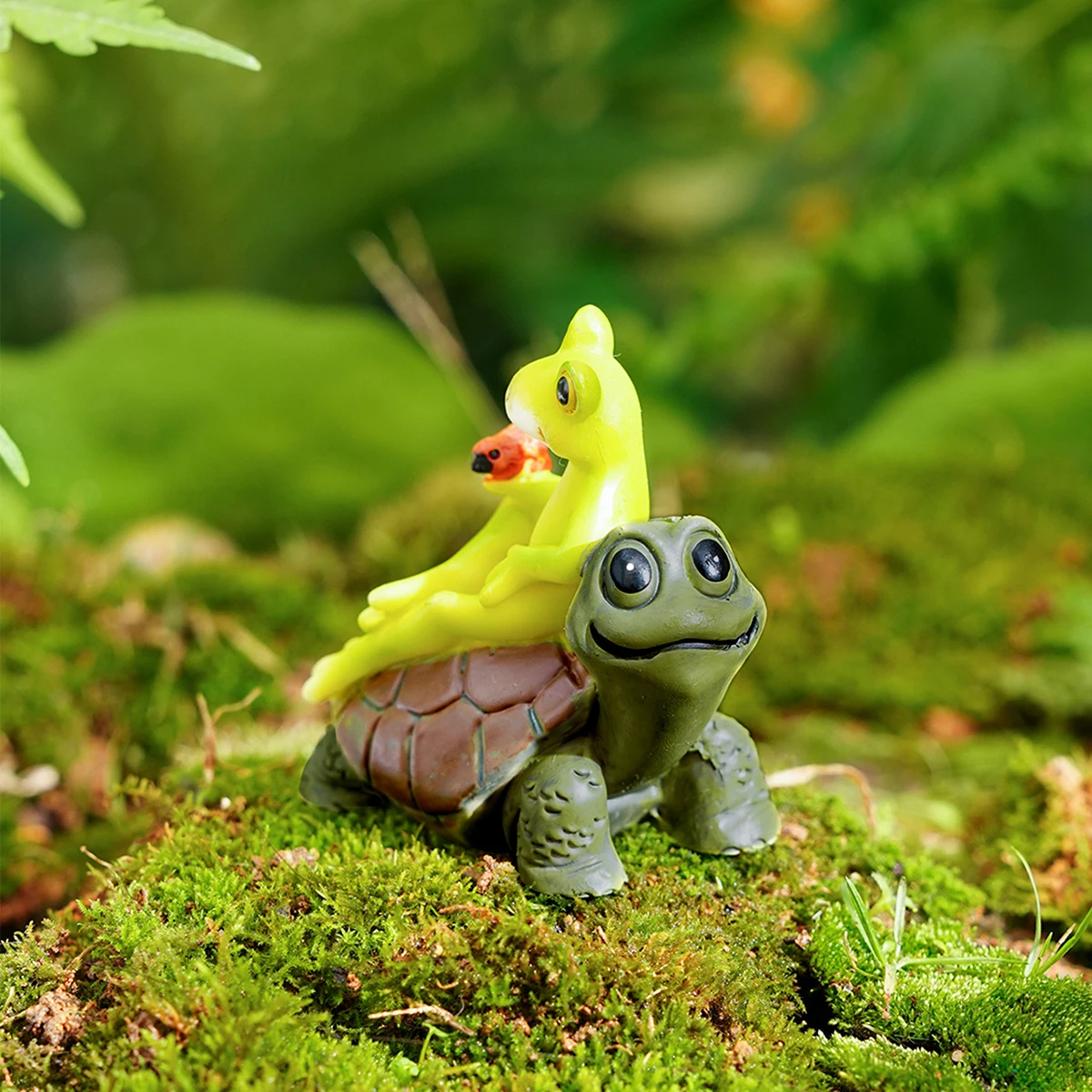 1 unidad, material de resina, artículo decorativo de jardín con forma de tortuga para montar en rana, adecuado tanto para uso interior como exterior