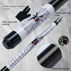 Unique Spider Design White Wooden Billiard Cue with Spider-Man Elements - High-Quality Wood, Includes Glove, Perfect for Pool En