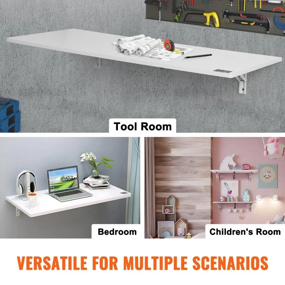 Mesa dobrável compacta montada na parede 43,31x18,11, mesa flutuante com suporte de ferro, economia de espaço para escritório doméstico, cozinha