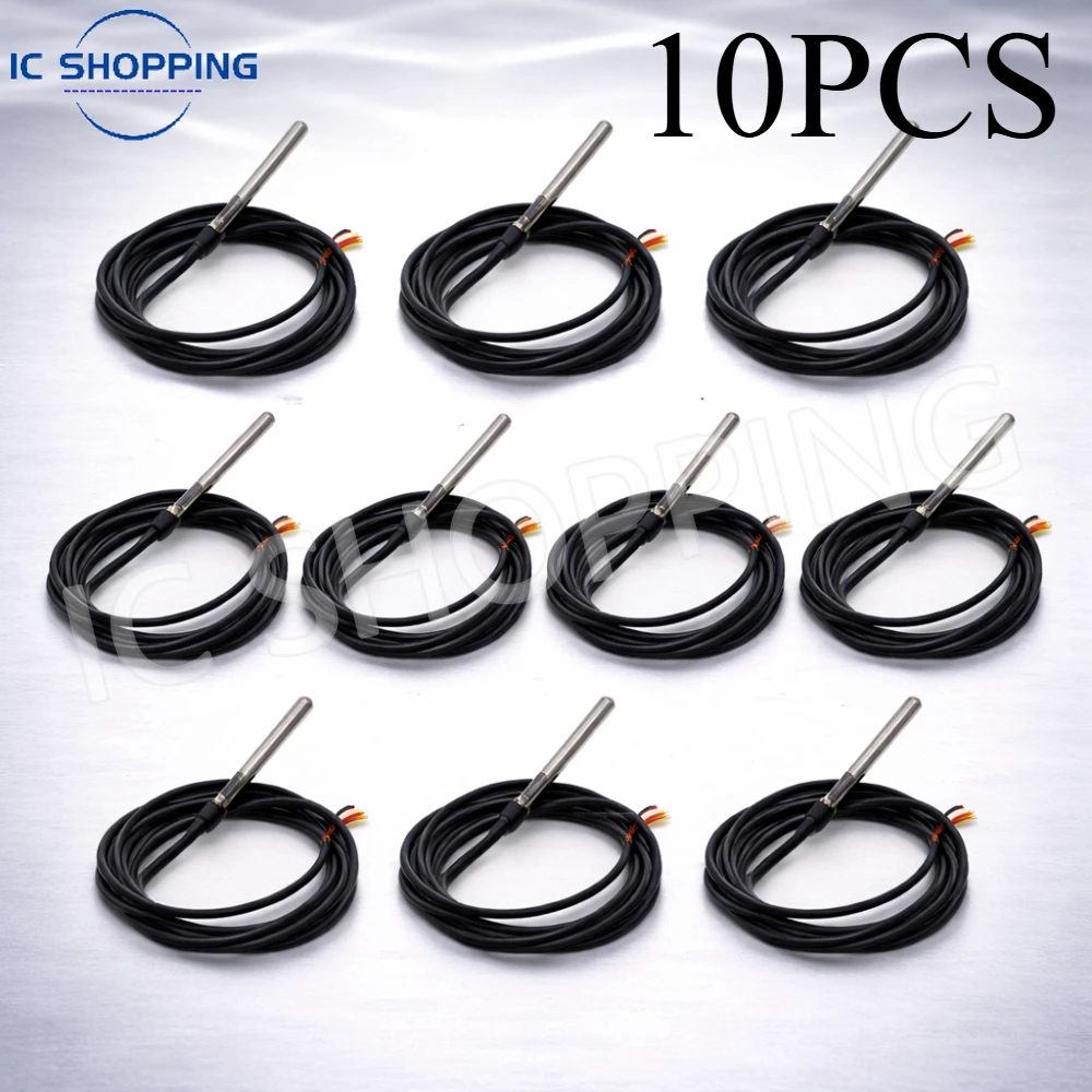 10PCS DS18B20 Waterproof Stainless Steel Temperature Sensor Probe Digital Thermometer Module for Water Liquid Monitoring Arduino