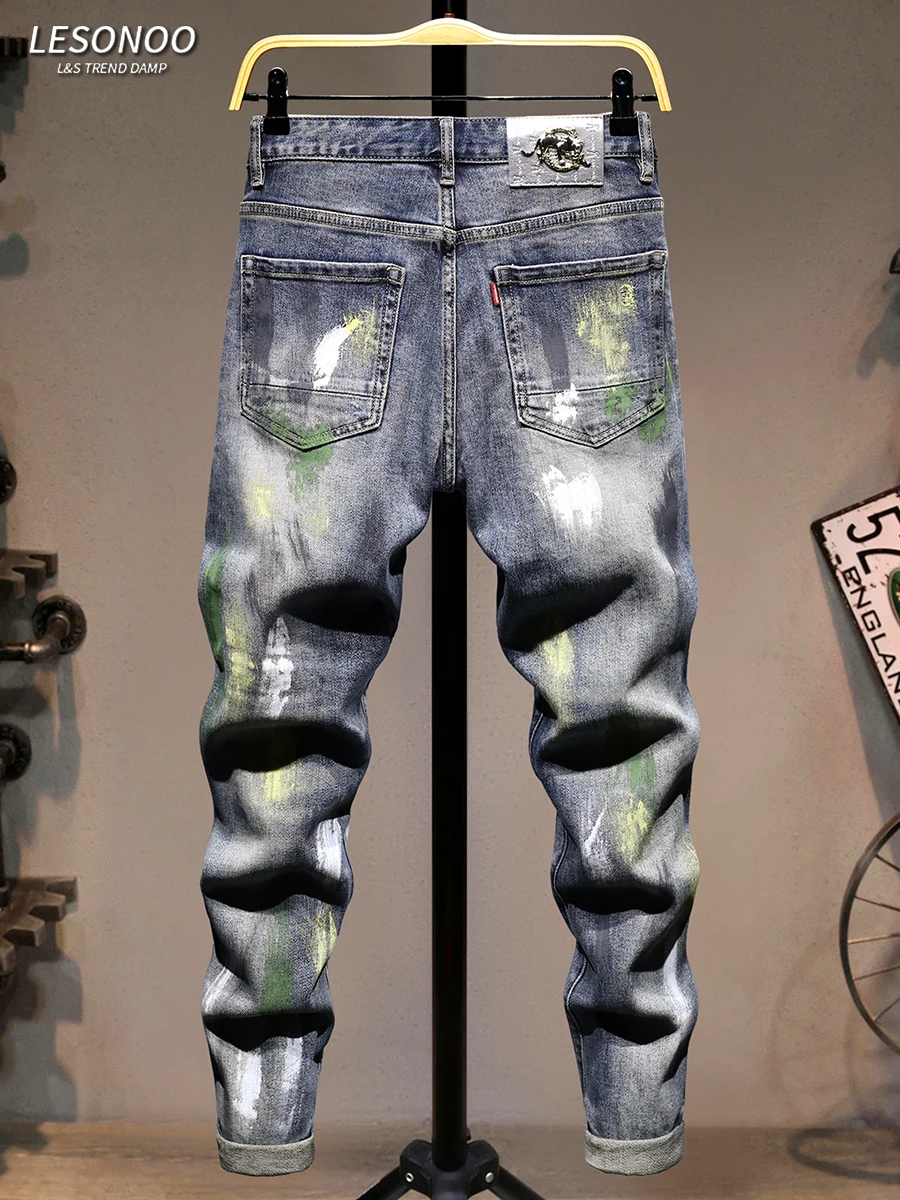 

Мужские повседневные джинсы из денима, облегающие, эластичные, дышащие, из смесового хлопка и полиэстера, в стиле High Street