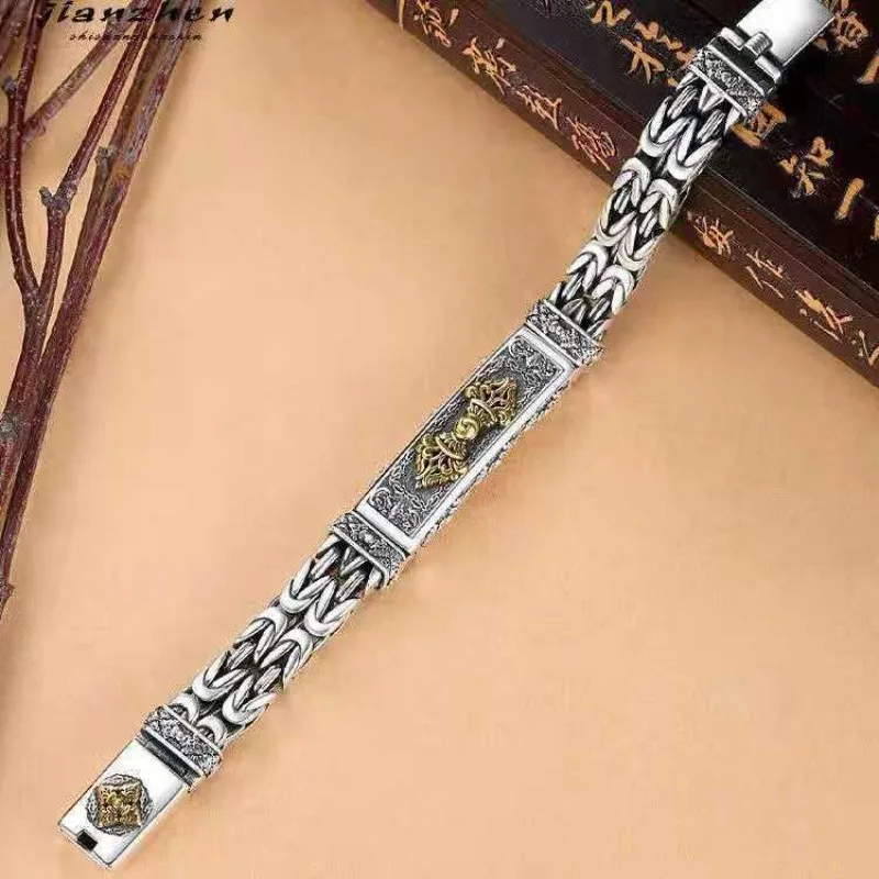 Retro Carved Bracelet with Vajra & Peace Pattern Punk Unisex Wristband Unique Personalized Design, Fine Workmanship Jewelry Gift
