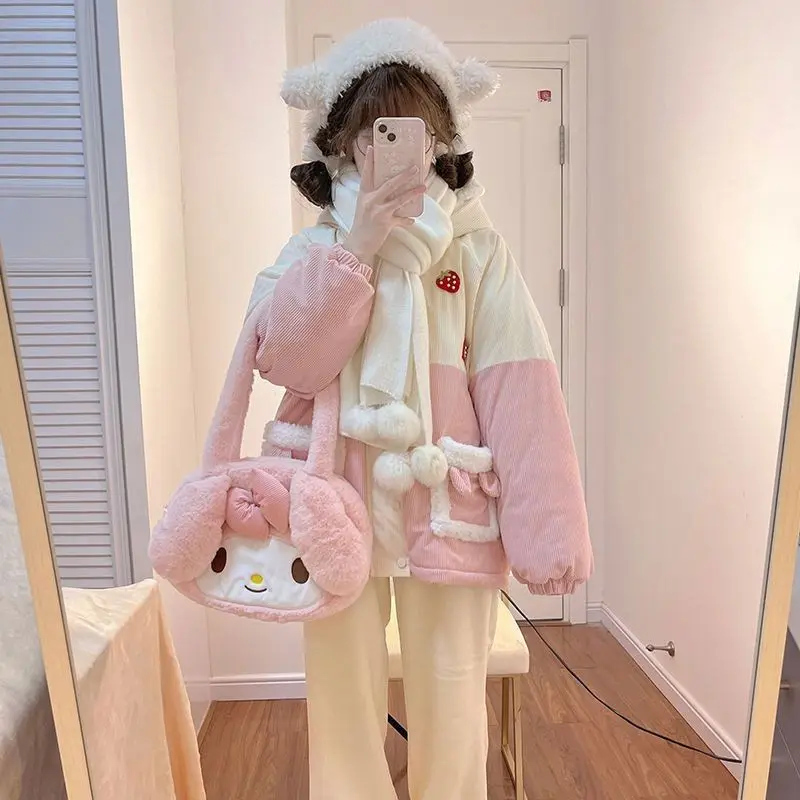 Novo inverno bordado bonito design casacos de algodão cor constrast todos os jogos solto punk japão harajuku jaquetas y2k roupas estéticas