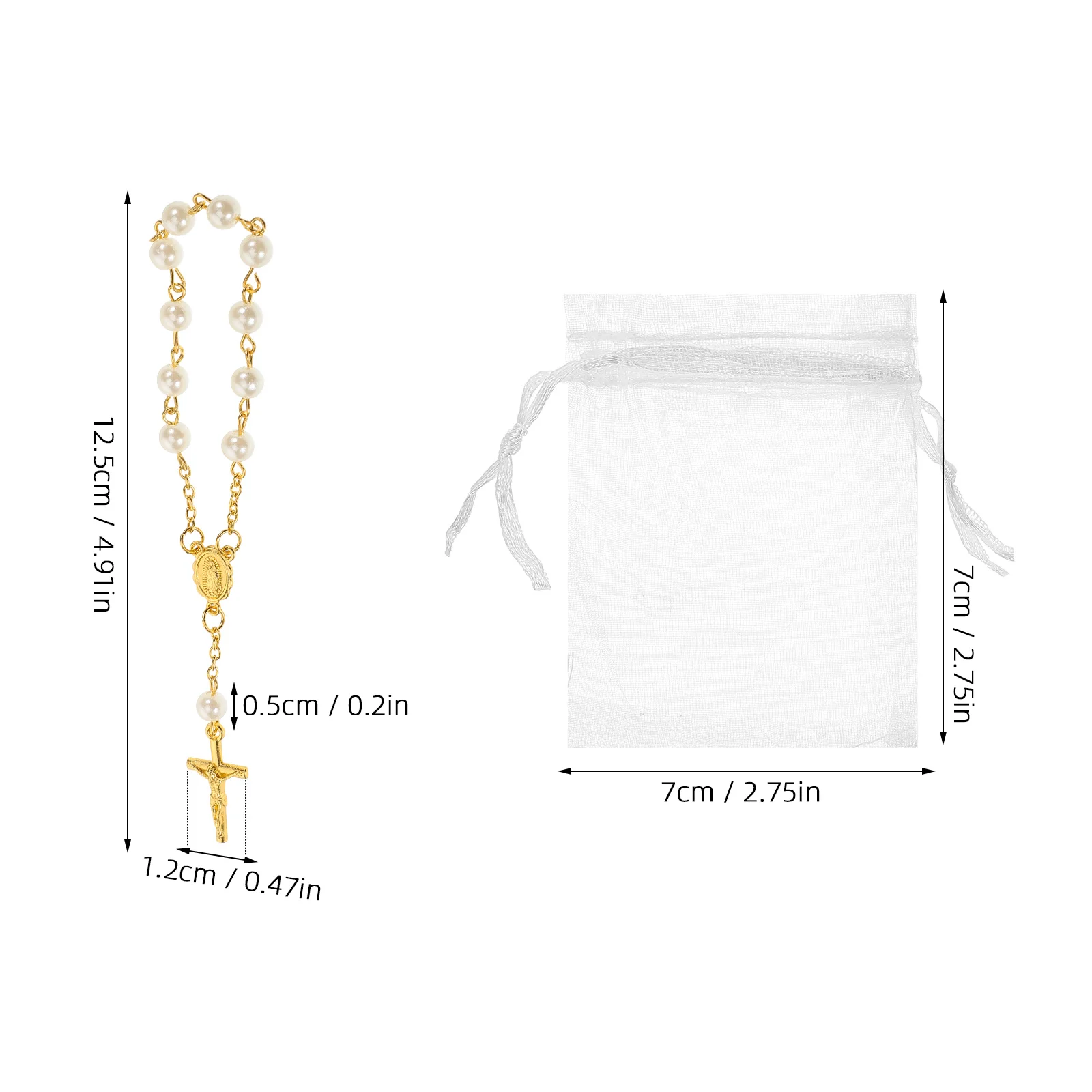

12 set Mini Bracelet Pearl Cross Religious Prayer Beads Catholic Ceremonies Women Men Bulk Charm Wristband Faux Gold