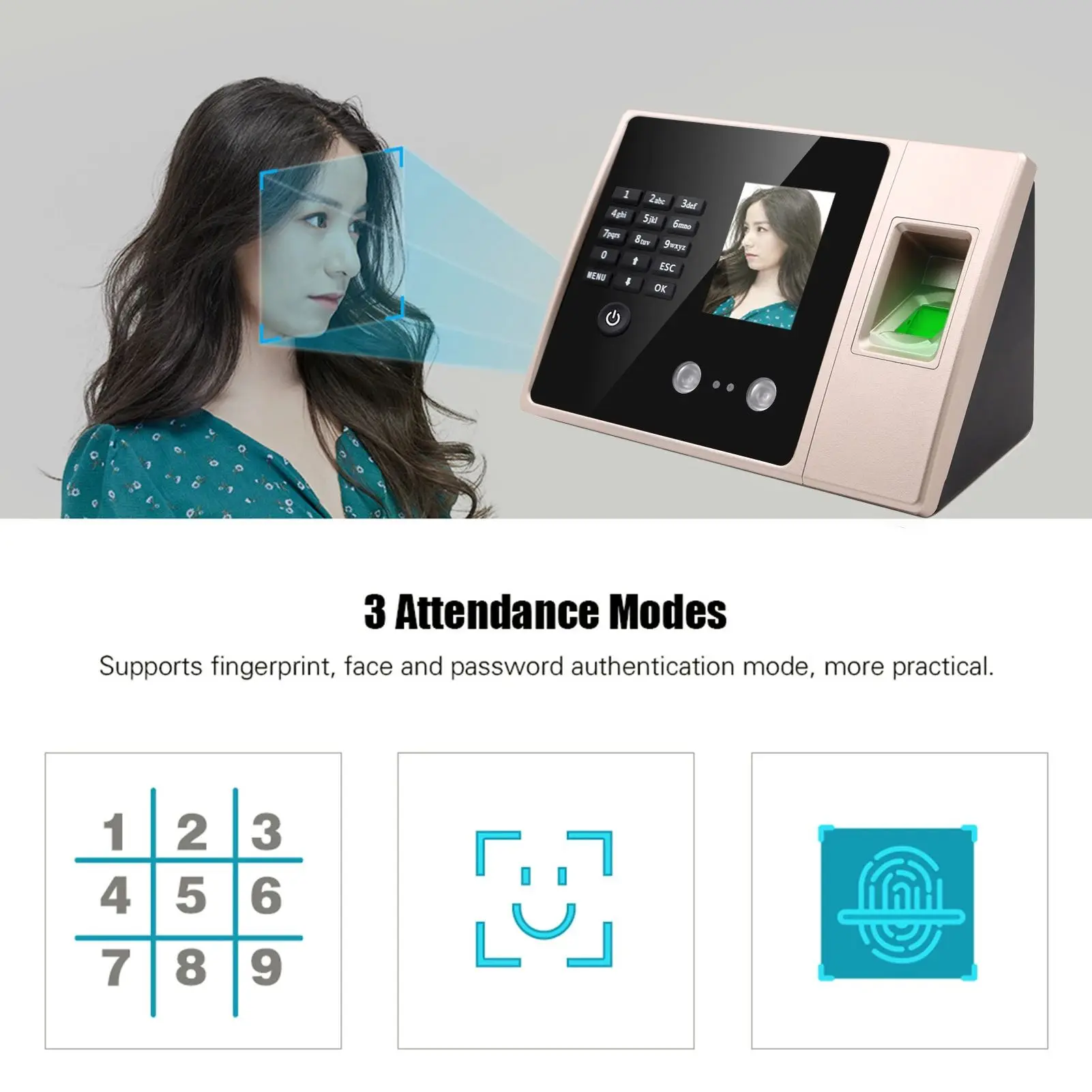 FA02 Electronic Attendance Machine Support Fingerprint/Face/Password Employee Check-in Device Facial Recognition U Disk Download