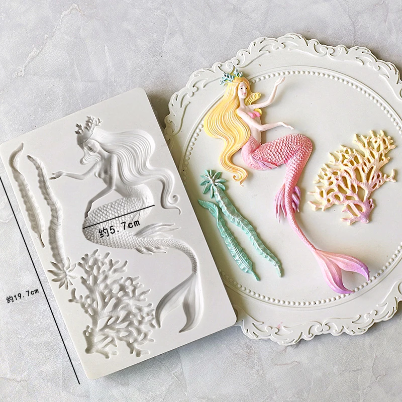 Mirosie Baking Fondant Cake Mold Ocean Series Mermaid Sleeping Beauty Seaweed Fishtail Silicone Molds Baking Accessories