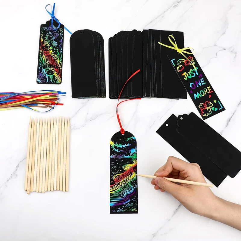 Scratch Bookmarks, Studentenfeest Gunsten Regenboog Diy Bladwijzer Opknoping Cadeautags Met Kras Tool Lint Voor Klaslokaal