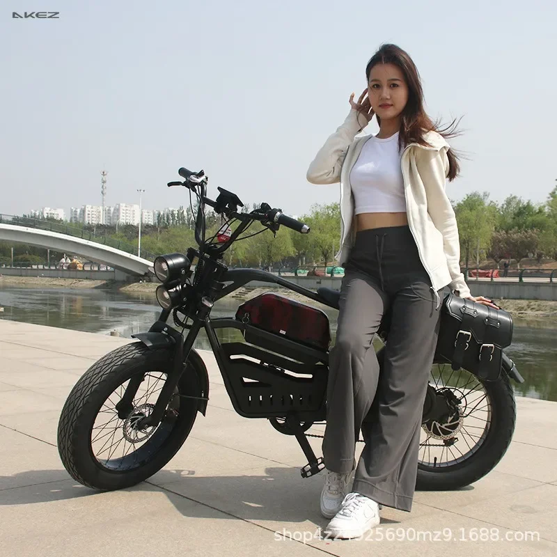 AKZ Retro Electric Motorcycle 1500W Motor 48V18AH Hydraulic Brake 20*4.0 Fat Tire Off-Road Mountain E-Bike Adult Snow Motorcycle