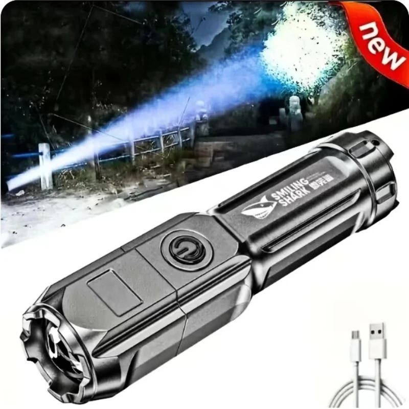 4 Lighting Mode Strong LED Flashlights Telescopic Zoom Tactical Torch USB 18650 Portable Spotlight Long-Range Camping Flashlight