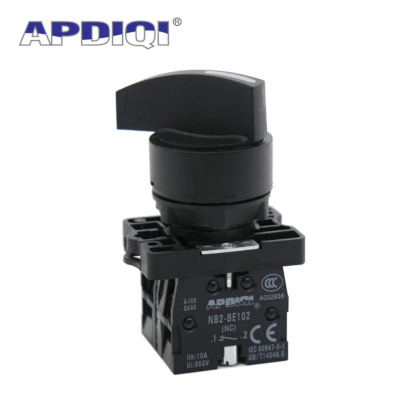 1Pcs APDIQI XB2 2 Gear 3 Position Plastic Knob Self Locking Reset Selector Long Standard Handle Push Button Switch 22mm ED33