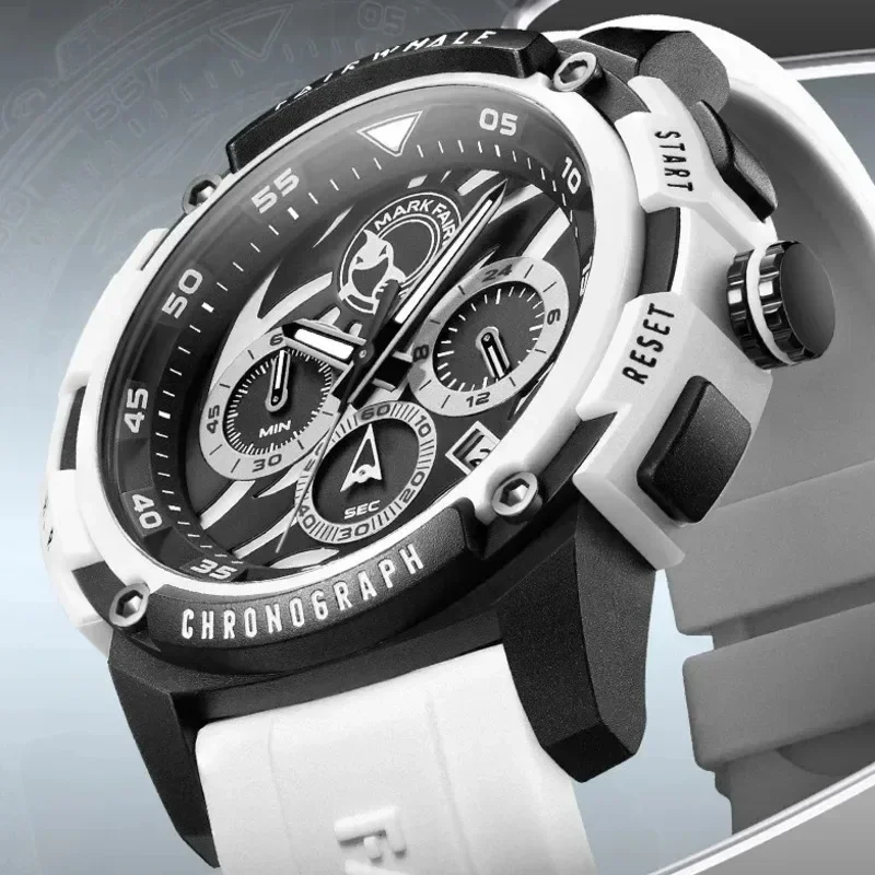 

MARK FAIRWHALE 4410 Fashion Casual White Sports Silicone Strap Quartz Watches Waterproof Watches for Men Gift Box Reloj Hombre