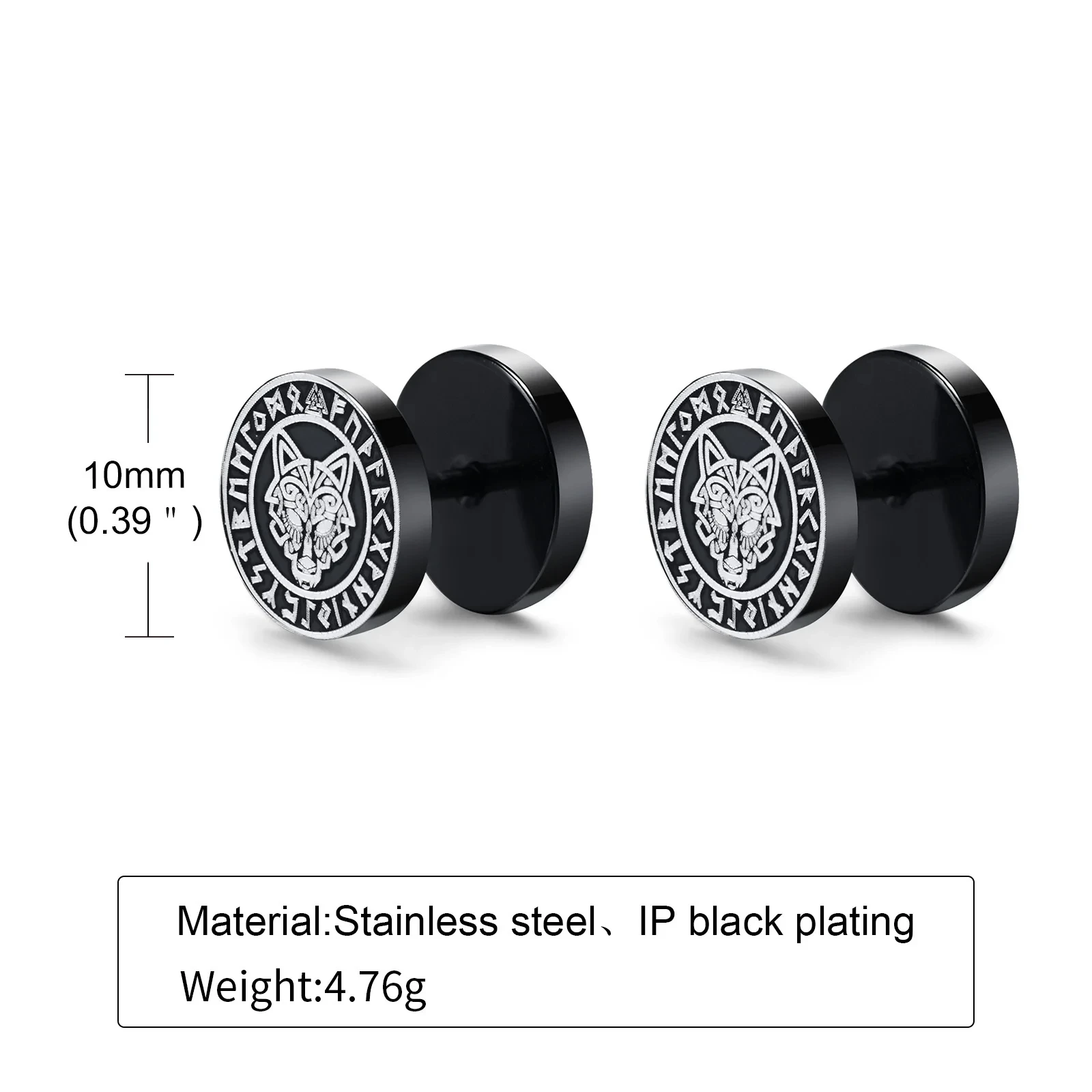 Gothic Norse Viking Runes Stud Earrings for Men Boys Rock Punk Stainless Steel Valknut Wolf Head Compass Celtic Knot Earrings