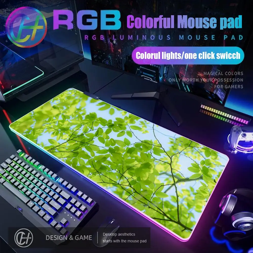 

HYBXAXC Green Trees Gamer Mouse Pad RGB Gaming Mouse Pad Desk Mat HD Gamer Large LED Light XXL 100X50 Mouse Pad