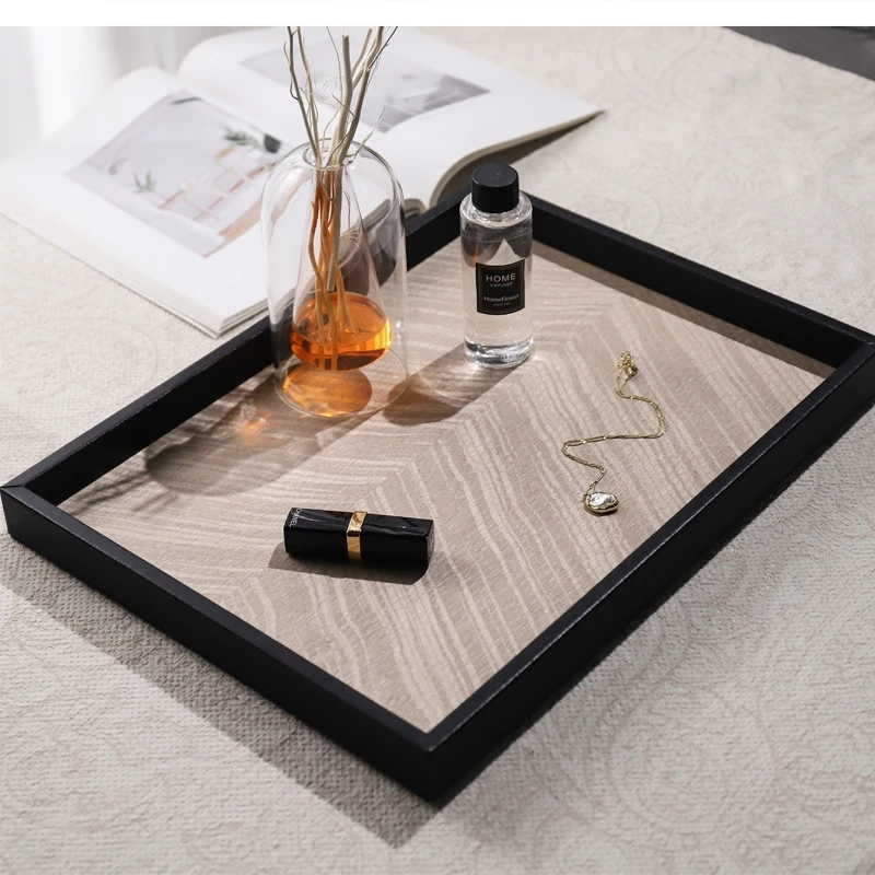 

European light luxury leather wood grain aromatherapy tray home keys jewelry storage trays decorative