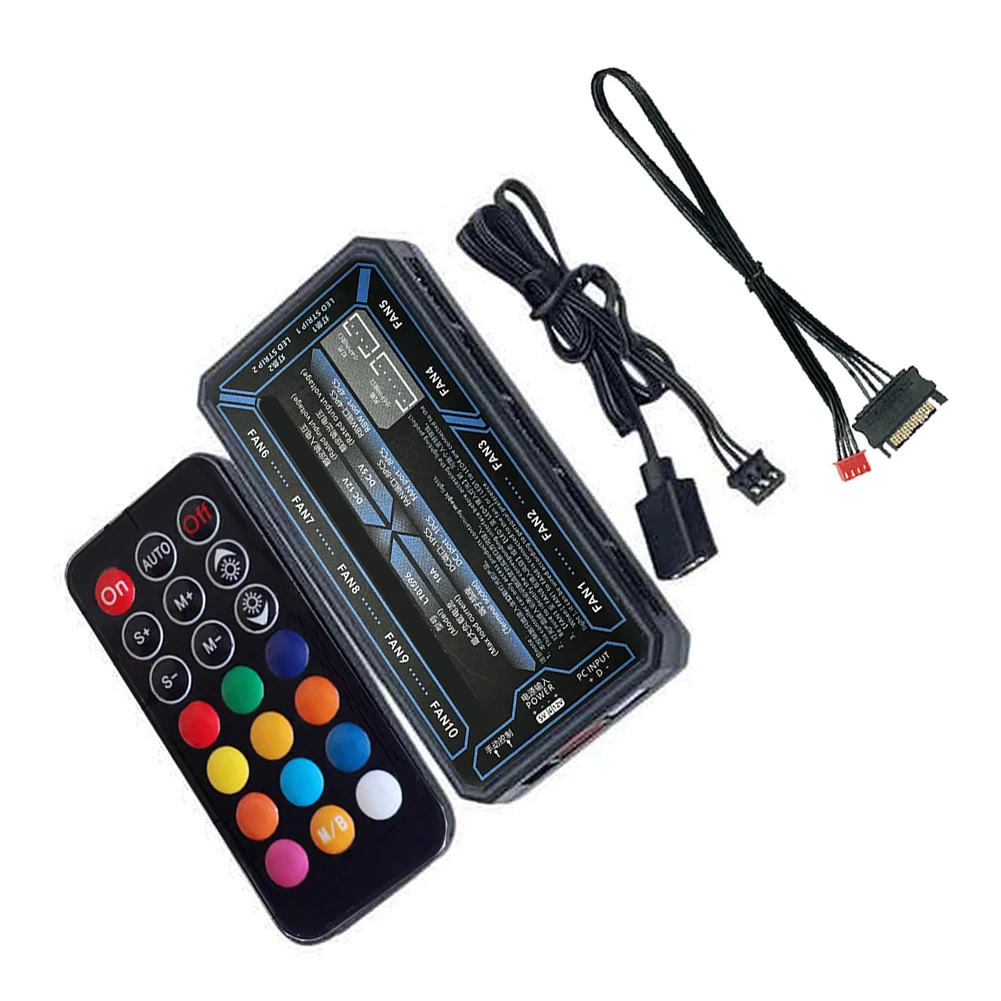 1pc 6pin ARGB Controller Computer Case Fan RGB Hub With 6-pin Interface And 10+2 Wireless Remote Control 3-in-1 Smart Control