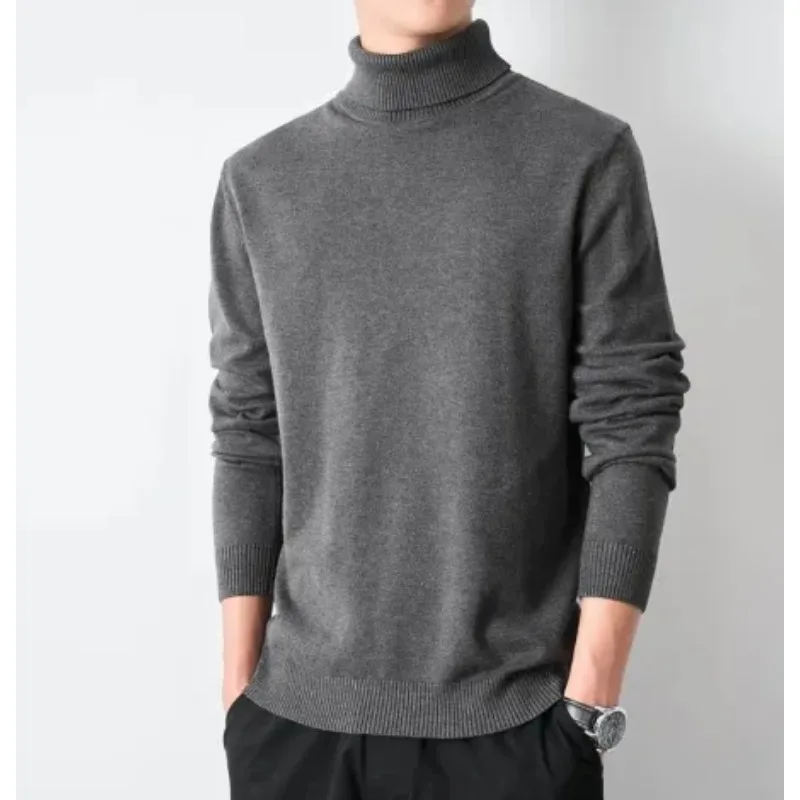 

Мужской высококачественный вязаный свитер с высоким воротником, пуловер с защитой от катышков, осенний облегающий однотонный свитер с длинными рукавами, трендовая мужская уличная одежда