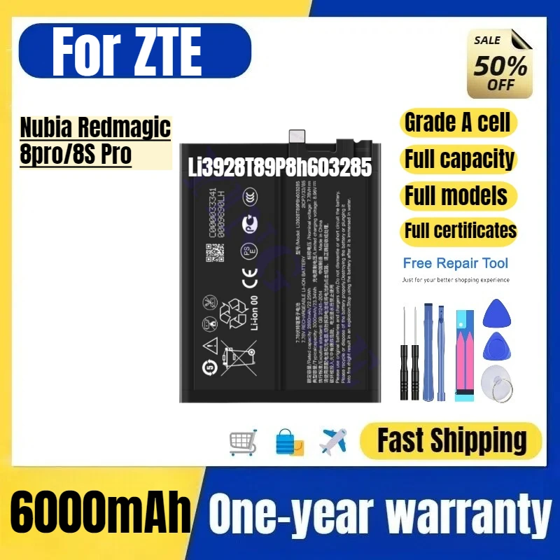 

Li3928T89P8h603285 for ZTE Nubia Redmagic 8pro/8S Pro Phone Battery High Quality Replacement Bateria Grade A Cell with Tools