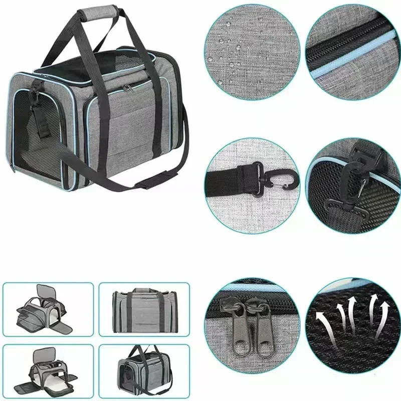 Imagem -05 - Portátil Respirável Pet Carriers Bolsa Dobrável Cat And Dog Carrier Bolsa de Viagem ao ar Livre Zíperes de Segurança Outgoing