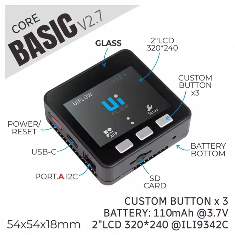 AAAEL-Esp32 Basic Core Lot Development Kit V2.7 2-Inch Full-Color HD Ips Display Built-In Speaker Tf Card Slot