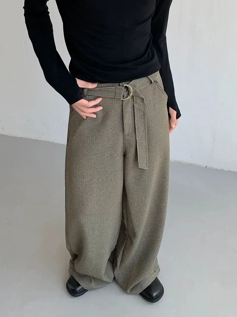 Men's Fine Grid Pattern Retro Commuting Pants Office Bottoms Boy High Waist Vintage Spring Sweatpants Male Straight Trousers