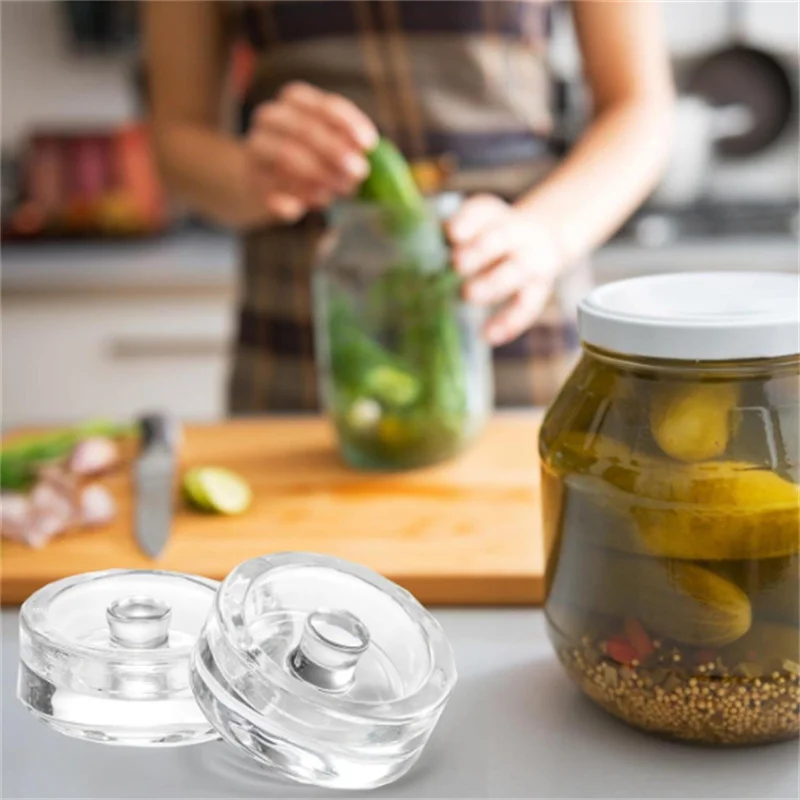1 Pcs Fermented Glass Weights Clear with Handle Heavy Fermenting Weights Kitchen Gadgets Sealed Cheeseits Fermentation Household