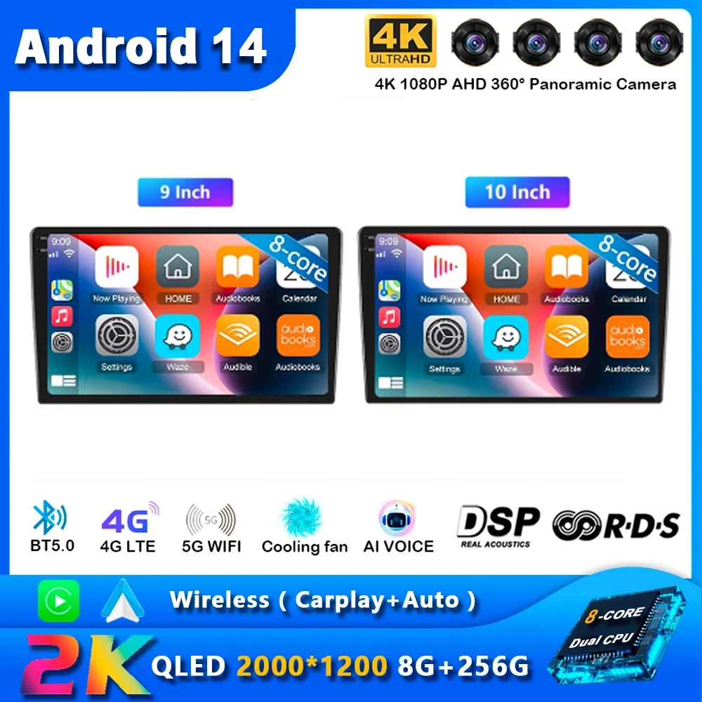 

9/10'' 2 Din Android 14 auto Car Radio Multimedia Video Universal Stereo Carplay gps For Volkswagen Nissan Hyundai Kia toyota