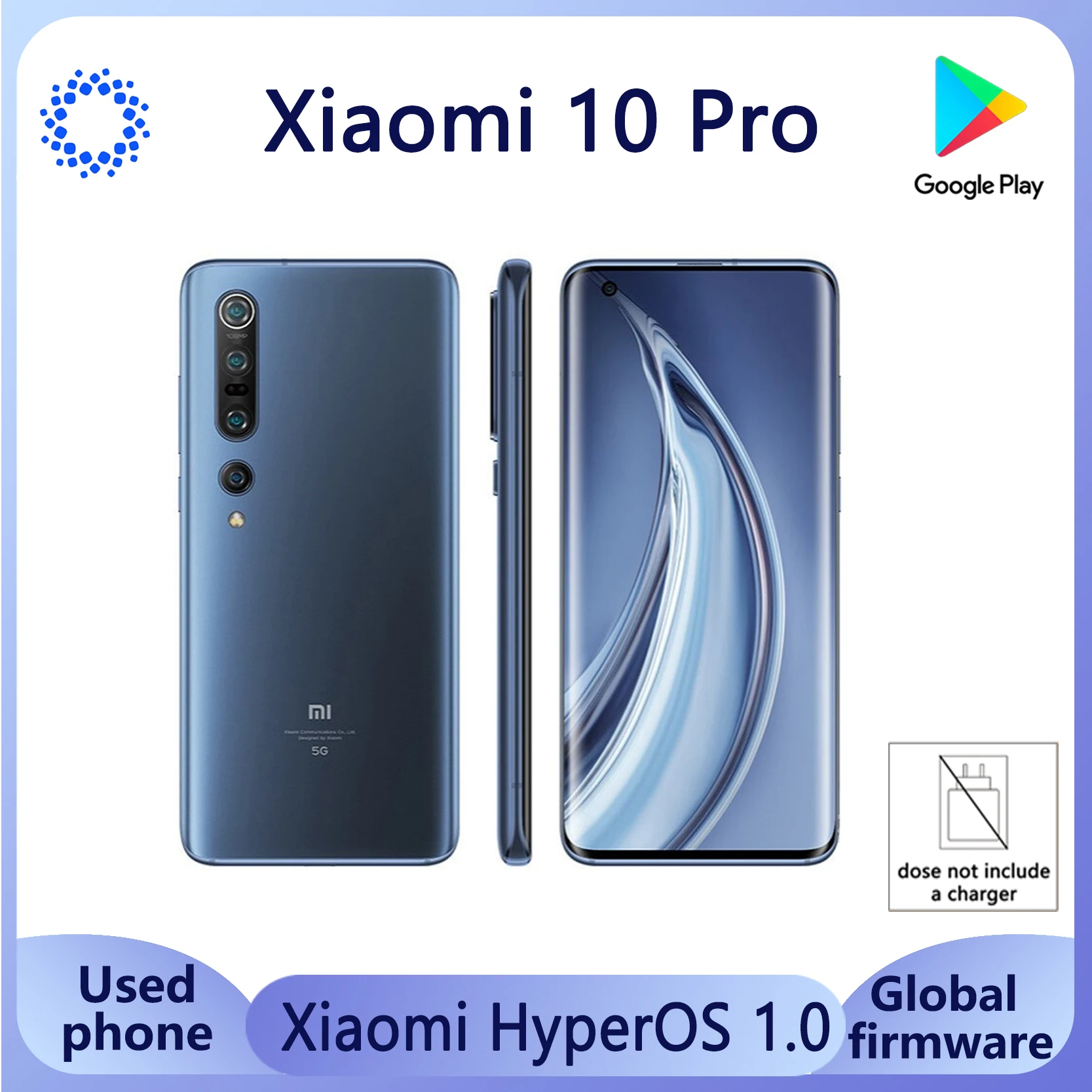 Global firmware Xiaomi 10 Pro hyperOS 1.0 Snapdragon 865 108 MP camera 4500mAh Battery full screen used phone no charger