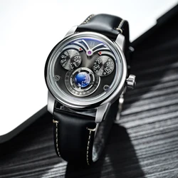 OBLVLO Unique Design Eagle Eyes Black Dial Mechanical Watch Earth OWL Luminous Smooth Leaher Strap Automatic Watches JM-EAGLE