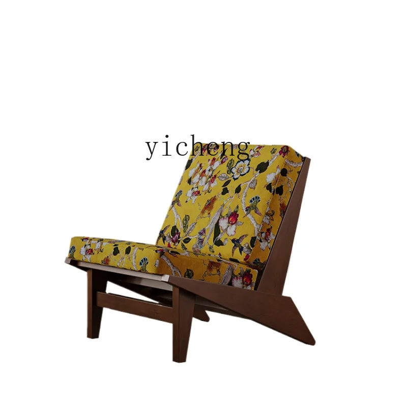 

ZK Chinese Style Silk Single-Seat Sofa Chair Designer Living Room Creative Art Printing Leisure Chair