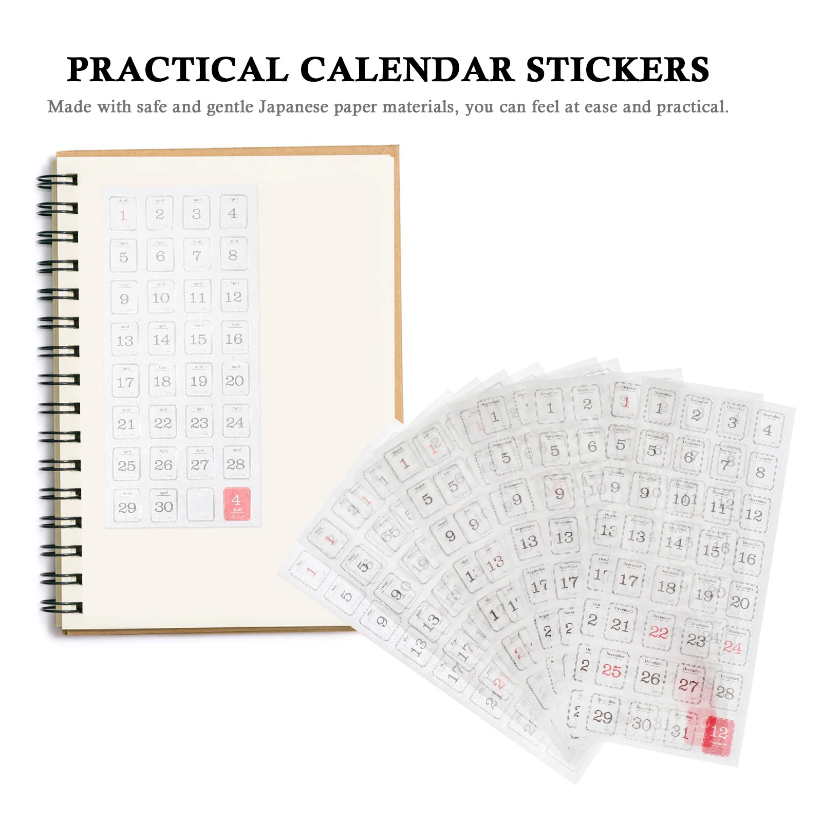 2Sets Date Stickers Calendar Index Tabs Adhesive Self-Design for Monthly Planner Reminder Labels Calendar Index Tabs