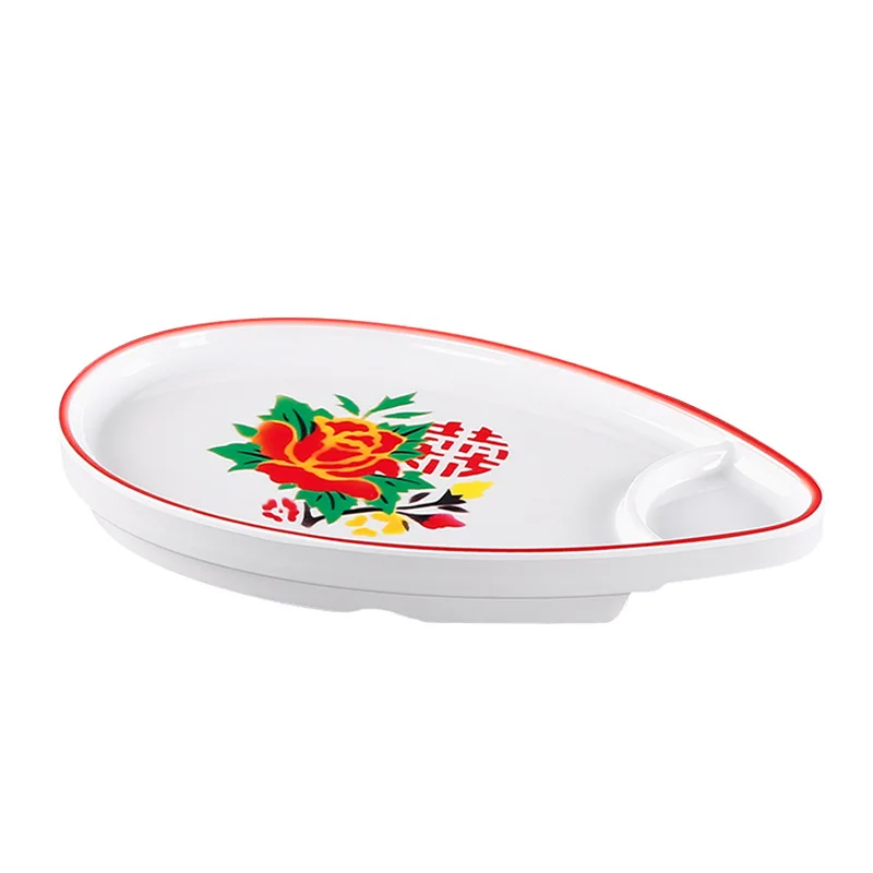 YJQ retro enamel oval plate commercial hot pot side dish imitation porcelain plastic plate