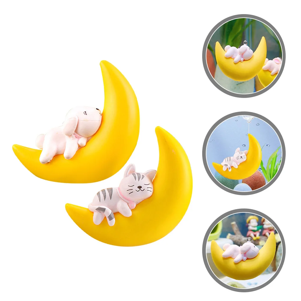 

2pcs Moon Bear Floating Craft For Aquarium Fish Tank Decor Natural Scene Layout Supplies Floating Moon Ornament