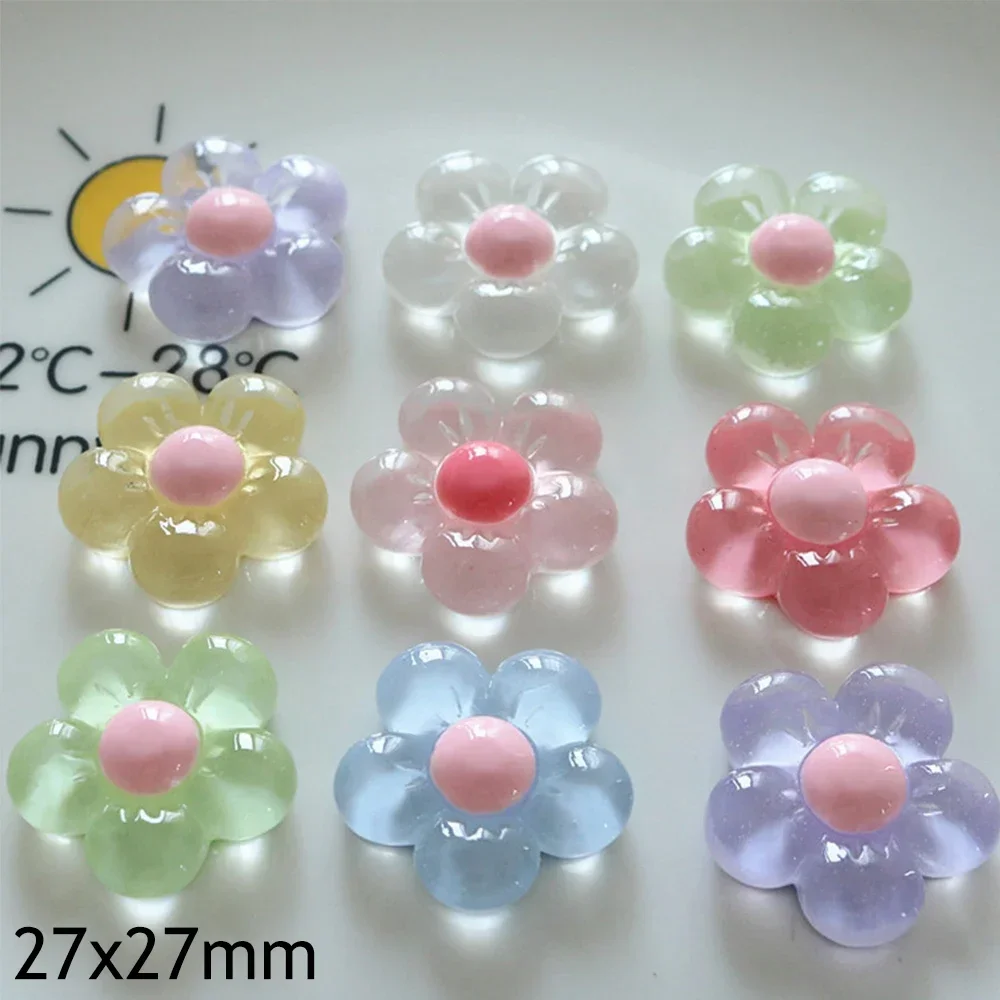 10PCS Clear 27x27mm Flower Series Miniature Flat Back Resin Cabochons For Hairpin Scrapbooking DIY Home Decor Craft Accessories