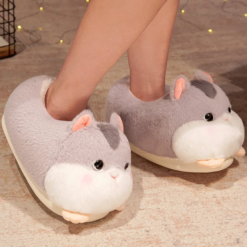 Cute Hamster Plush Slippers Women Living Room Floor Lovers Slippers Winter Warm Shoes For Girls Autumn Boys Man