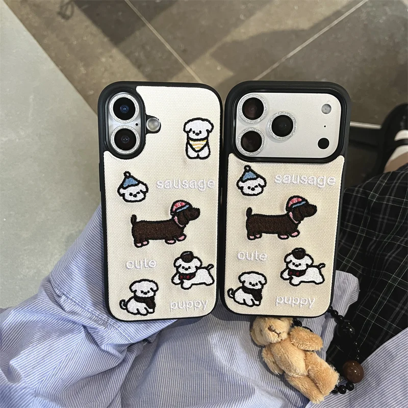 

New 2025 Cute 3D relif puppy cartoon dog ins back cover for iphone 17 pro max 16 15 14 13 promax lovely phone case conque