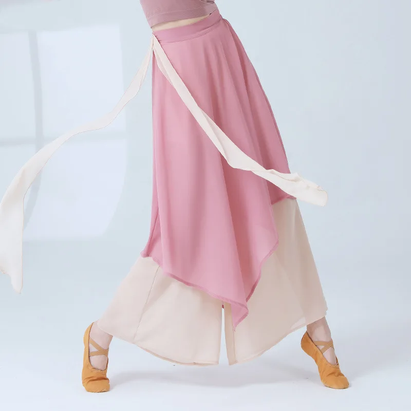 Classical Dance Pants Dancer Practice Performance Chinese Chiffon Fluttering Loose Skirt Culottes Wide Leg Loose Flowy Costume