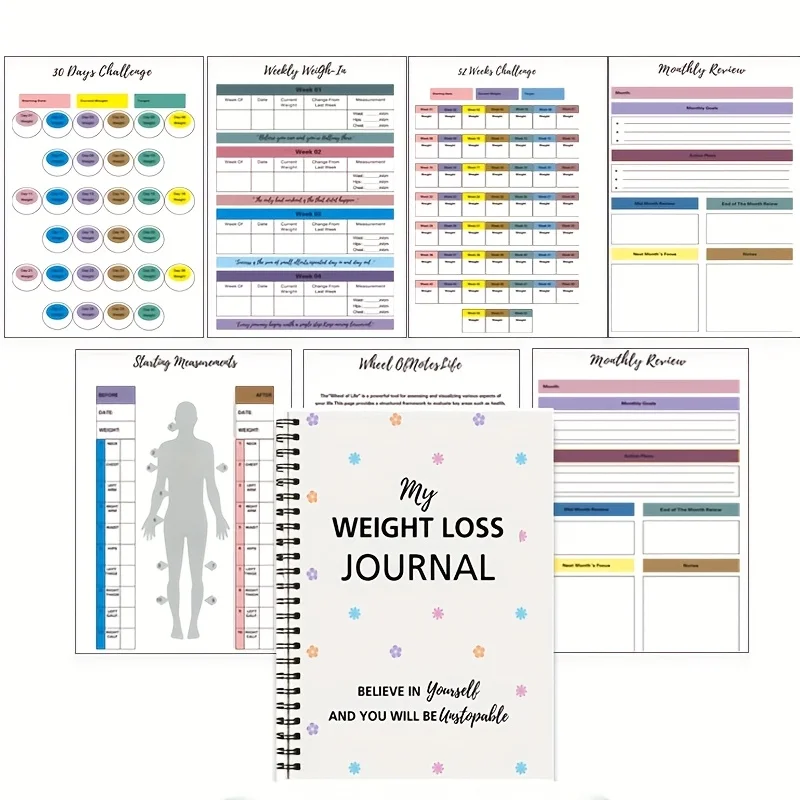 مذكرات فقدان الوزن بالزهور للبالغين ومخطط اللياقة البدنية. يضمن التجليد الحلزوني العملي الشديد، ويساعدك على تحقيق الأهداف بسهولة