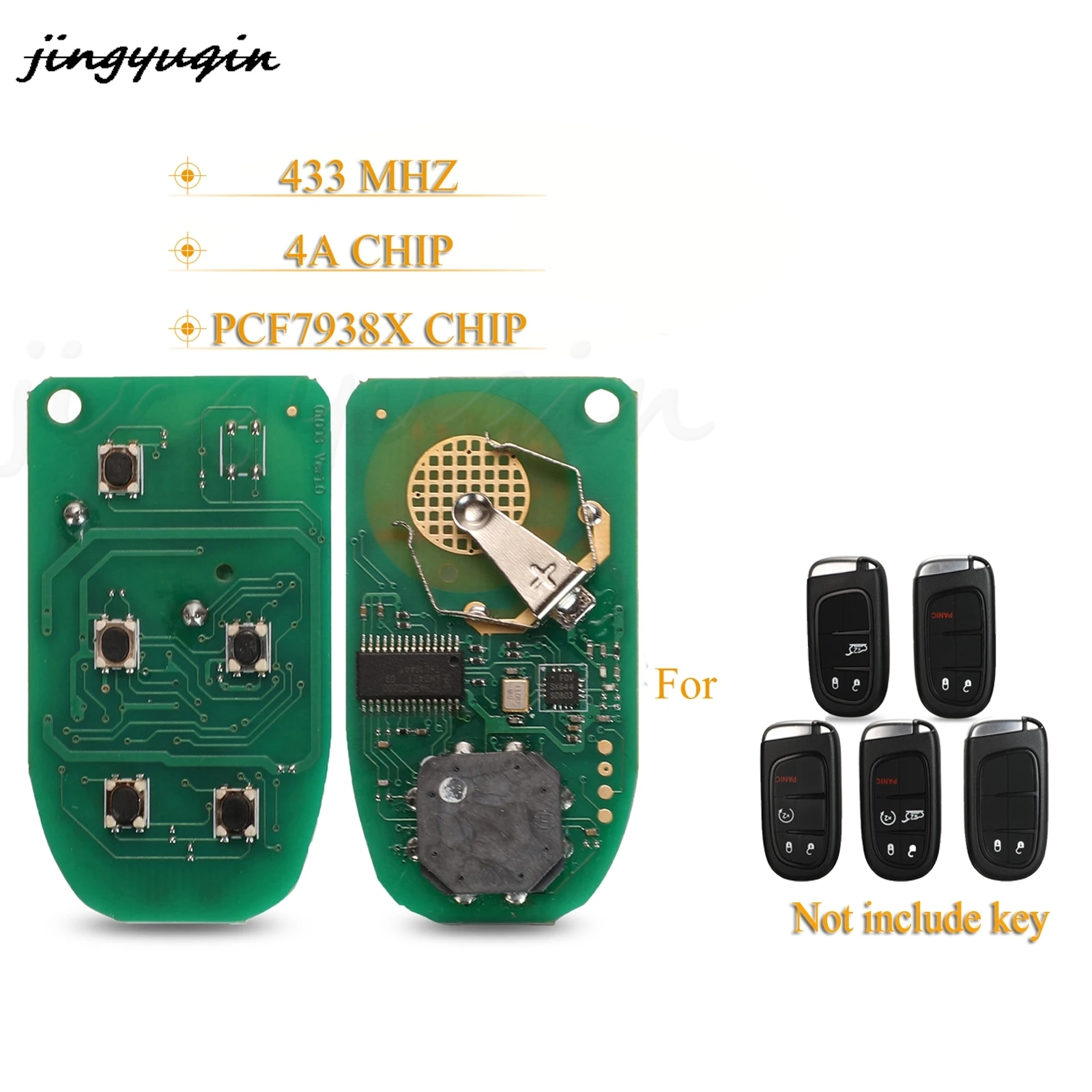 

jingyuqin 5pcs 5 Buttons Remote Car Key Circuit Board Fob GQ4-54T 433MHZ 4A PCF7938X Chip For Jeep Cherokee DODGE RAM Durango